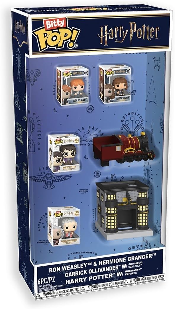 Funko Pop! Starter Set: Harry Potter Bitty Bundle Pack - 6 Pack - Harry Potter, Ron Weasley, Hermione Granger, Bitty Ride Hogwarts Express, and Bitty Town Garrick Ollivander's Wand Shop - Gift Idea