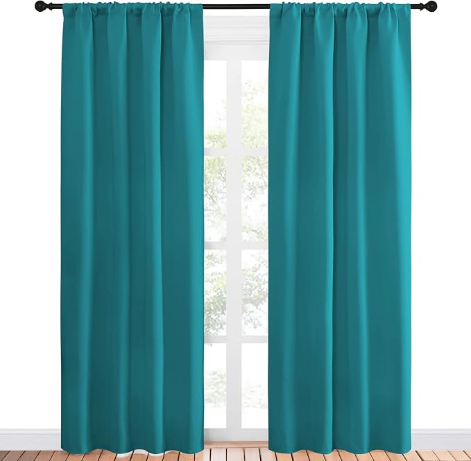 NICETOWN Peacock Blue Blackout Curtains Panels for Window, Thermal Insulated Rod Pocket Blackout Drapes/Draperies for Living Room (2 Panels, W42 x L84 inches)