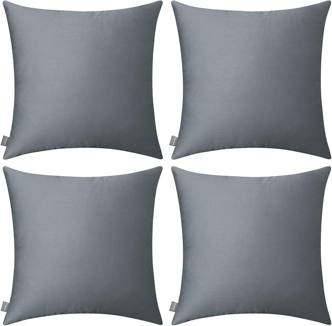 Thmyo 4-Pack 100% Cotton Comfortable Solid Decorative Throw Pillow Case Square Cushion Cover Pillowcase Sublimation Blank Pillow Covers DIY Throw Pillowcase for Sofa(18x18 inch/ 45x45cm,Dark Grey)