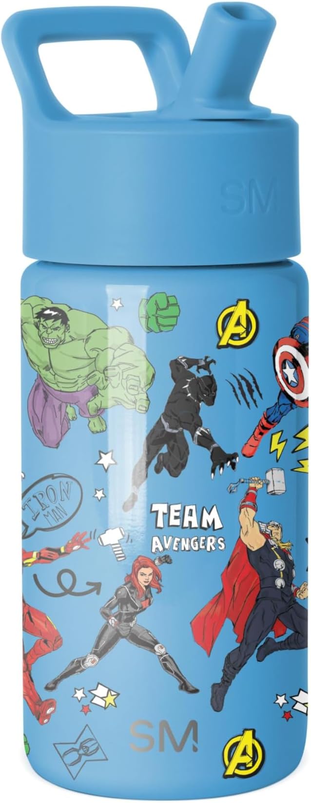Simple Modern Kids Summit Water Bottle with Straw Lid | Marvel Avengers 14oz Stainless Steel Cup Insulated Tumbler for Boys, School | Avengers Heroes