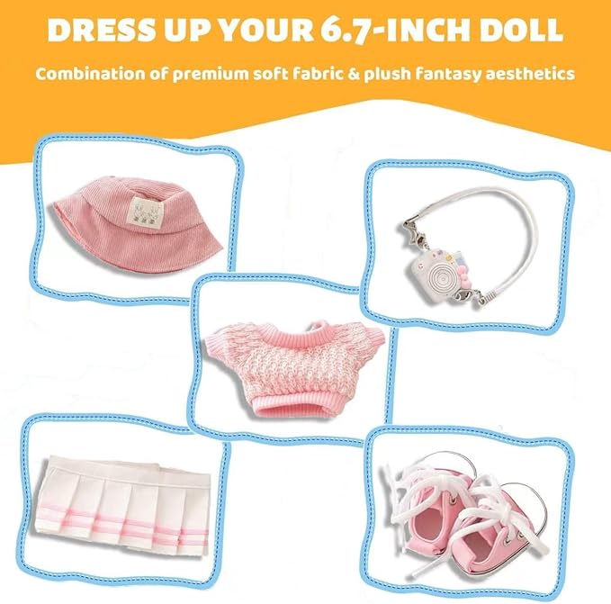 17cm Doll Clothes Set Outfit Girly Costume for 6.7 Inch Dolls Accessories, Fashion Dresses Clothes Set Suitable for 15cm/17cm Dolls Clothes Party ,Luxury Chic Doll Clothing(NO Doll) (Pink JK)