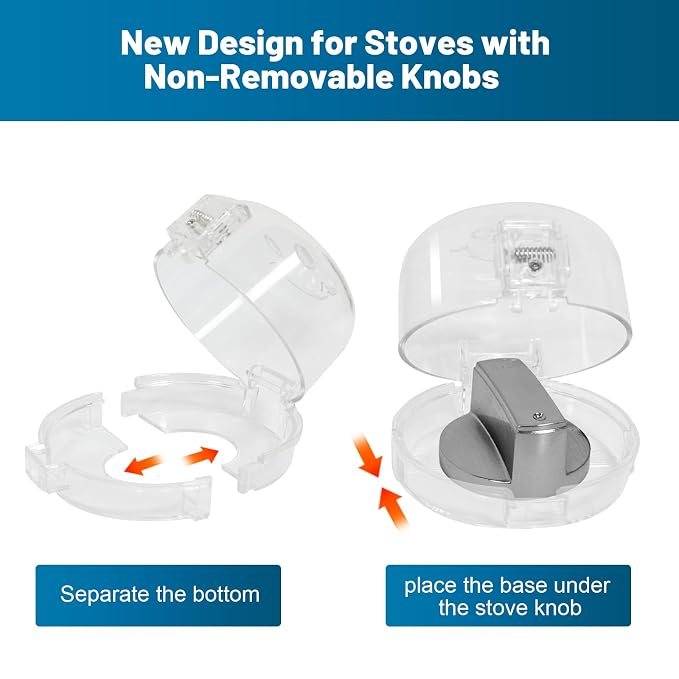 Childproof Stove Knob Safety Covers, Oven Knob Covers for Child Safety 5 Pack, Clear Stove Knob Covers & Gas Stove Locks, Heat-Resistant Adhesive,Double-Key Baby Proof Covers for Gas/Electric Burners