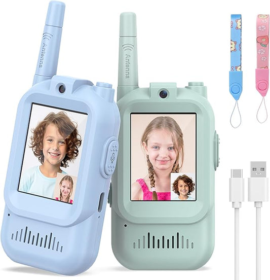 Walkie Talkies for Kids Pack of 2, Rechargeable Long Range Two Way Radios Toys for Boys Girls Age 3-5, Outdoor Adventure Camping Hiking, Birthday with Pink Blue Design