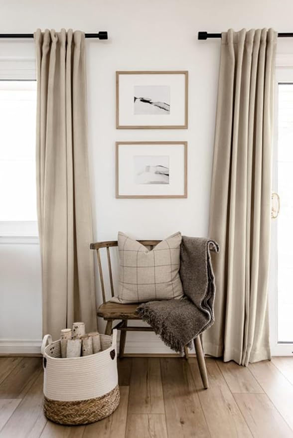 100% Blackout Shield Linen Blackout Curtains for Bedroom 96 Inches Long, Back Tab/Rod Pocket Living Room Drapes, Thermal Insulated Blackout Curtains 2 Panels Set, 50" W x 96" L, Oatmeal