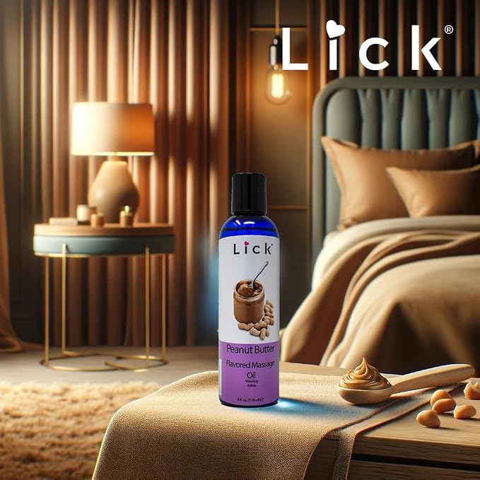 Lick Peanut Butter Flavored Massage Oil – Creamy Dessert-Inspired Edible Massage Oil with Vitamin E, Rich Smooth Texture for Fun Couples Massage Experiences, 4 oz