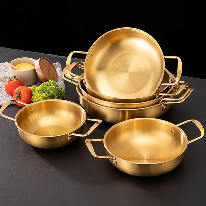 Ramen Cooking Pot 7in Korean Noodle Pot Small Stockpots Pasta Pots Stainless Steel Stir Fry Pan Omelet Paella Pans Small Pots for Home and Outdoor, Dishwasher Safe