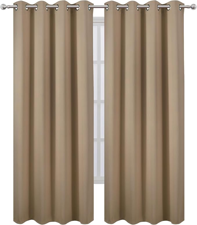 LEMOMO Blackout Curtains 66 x 95 inch/Natural Curtains Set of 2 Panels/Thermal Insulated Room Darkening Bedroom Curtains