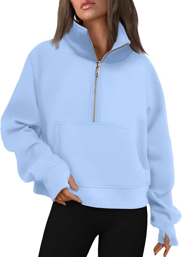 AUTOMET Womens Sweatshirts Half Zip Fleece Pullover Fall Outfits | Fall Fashion Clothes 2026,Cropped Sweatshirts,Cute Y2k Tops,Quarter Zipper Sweater,Winter Loungwear Outfits