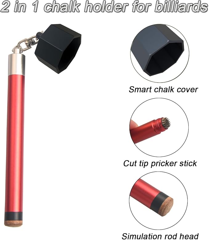 LAKE OF FIRE Pool Cue Chalk Holder – 2-in-1 Billiard Accessory with Pool Chalk Holder & Cue Tip Tool