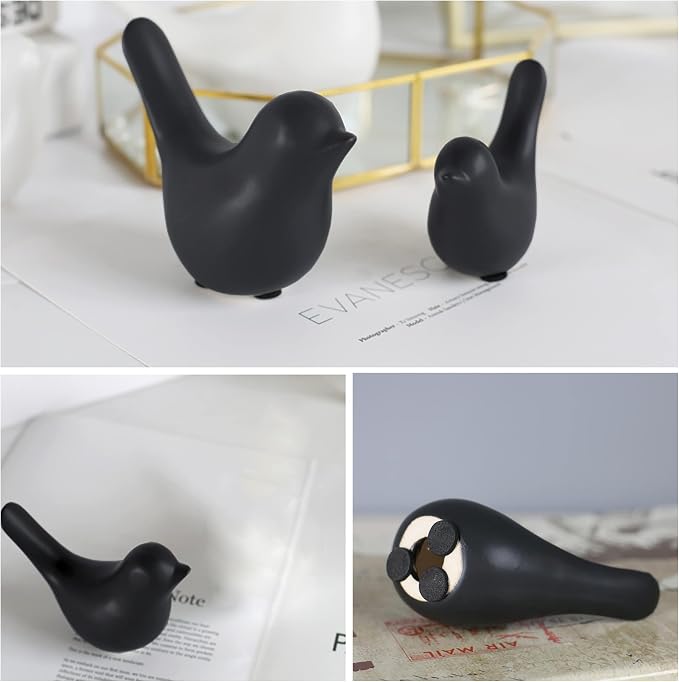 FANTESTICRYAN Small Birds Statues Home Decor, Modern Style, Black, S&L | Ceramic Animal Figurines, Set of 2 Decorative Ornaments, For Living Room, Bedroom, Office Desktop, Cabinets, Coffee Bar
