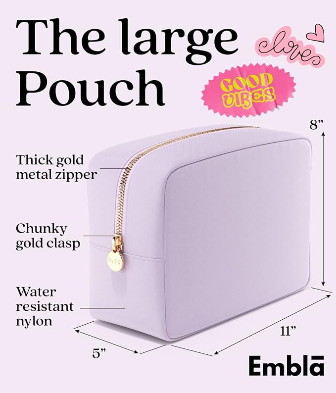 Embla Large Makeup Bag and Waterproof Nylon Travel Toiletry Bag, Large Capacity Cosmetic Zipper Pouch, Lavender