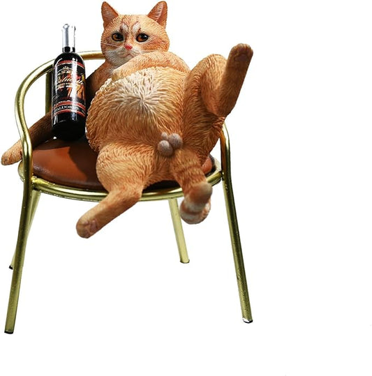 JXK Cat Statue Drunking Cat Figurine for Desktop Decor Durable Polyresin with Intricate Details Gifts for Mom Women Cat Lovers