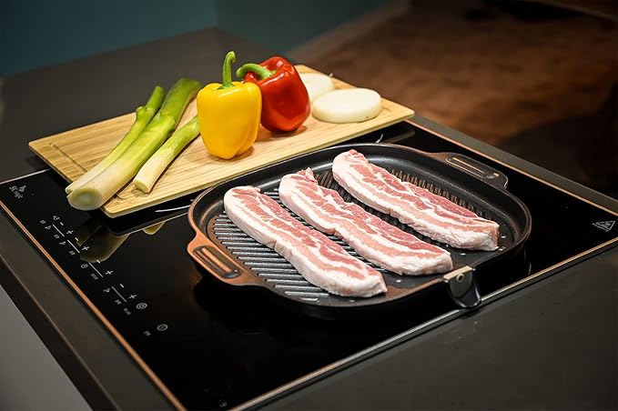 UPIT Wide Korean BBQ Grill Pan, Widen Nonstick Coating with Improved Grease Draining Spout