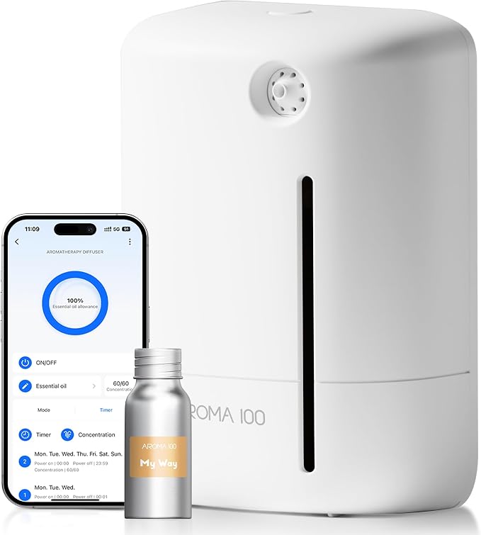 Hotel Scent Diffuser Starter Kit - Waterless Essential Oil Aromatherapy Diffuser - for Home -Cold Air Diffuser Machine for Large Room - App Control - Studio Scent Diffuser - Office Fragrance - White