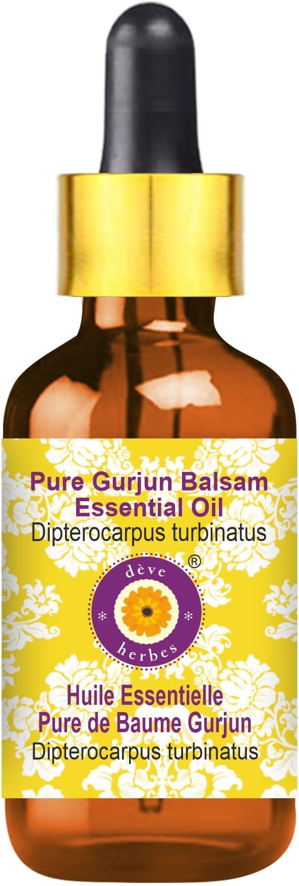 Deve Herbes Pure Gurjun Balsam Essential Oil (Dipterocarpus turbinatus) with Glass Dropper Steam Distilled 100ml (3.38 oz)