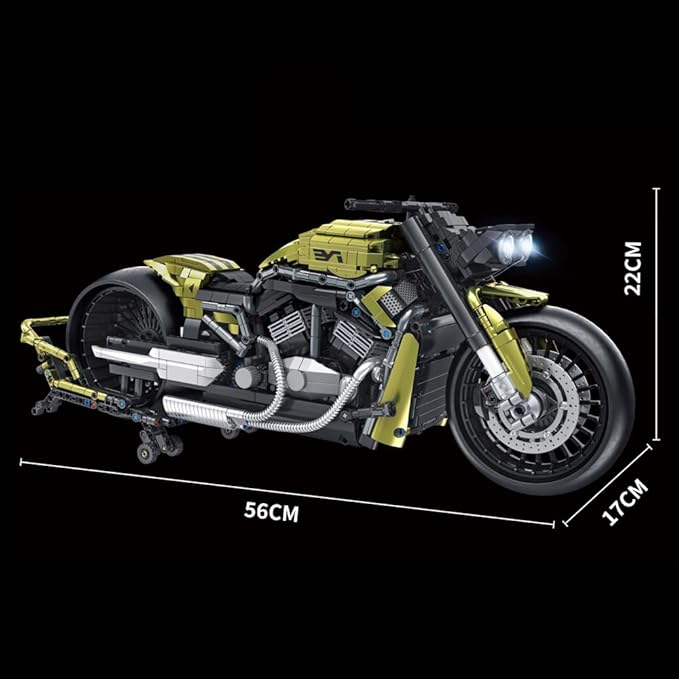 MISINI 672110 Dark Night Phantom Motorcycle Building Blocks Set 2427 PCS 1:5 V2 Technology Locomotive Model Bricks with LED Light, Ideal Gift for Men Teens (672110 Motorcycle)
