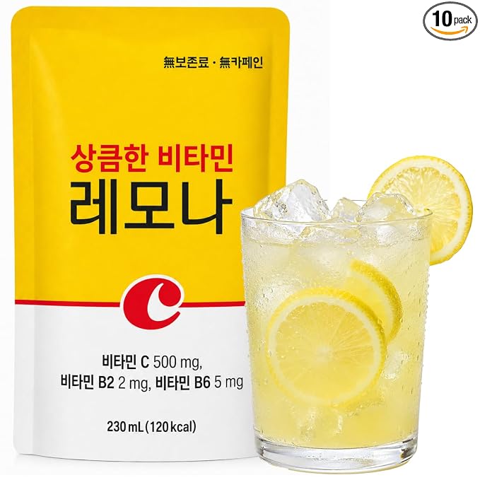 Korean Food Lemona Lemon Pouch Drink, Sour Citrus Ade, 230ml x 10 Pack | Refreshing lemon-flavored citrus ade in convenient ready-to-drink pouches, 10-pack