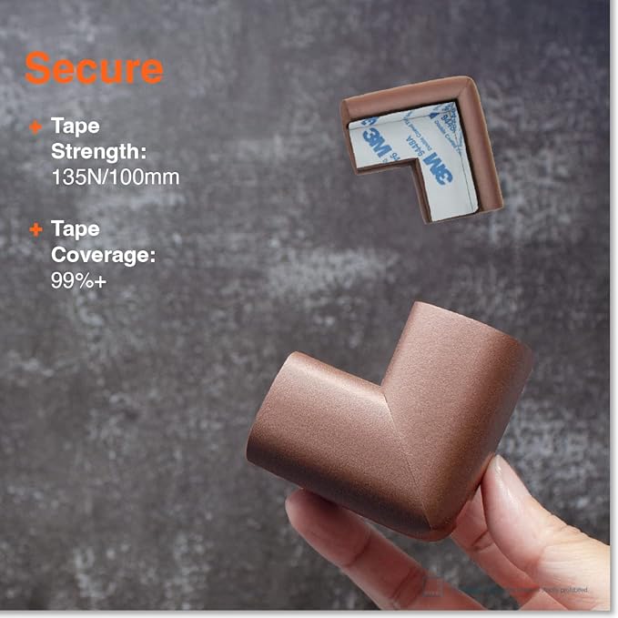 Roving Cove HeftyFit Corner Protector for Baby (12 Large Corners), Heavy-Duty Soft Rubber Foam Furniture Corner Bumper Guards, 3M Adhesive Pre-Taped, Coffee Brown