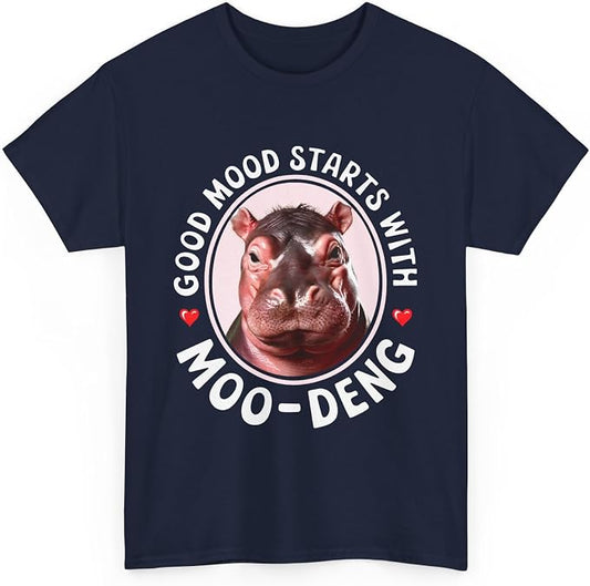 Good Mood Starts with Moo Deng Unisex T-Shirt, Funny Moo Deng Good Mood Minimalist Men and Women Shirt