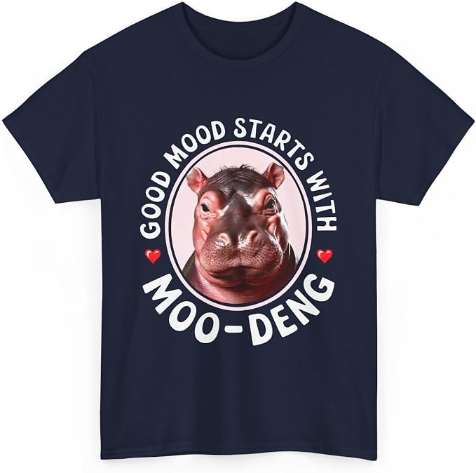 Good Mood Starts with Moo Deng Unisex T-Shirt, Funny Moo Deng Good Mood Minimalist Men and Women Shirt