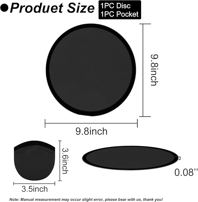 1PC Foldable Flying Disc Fans with Bags, 9.8'' DIY Handheld Black Egde Fabric Folding Fan for Outdoor Game Activities Birthday Party Favors End of Year Student Gifts, Black