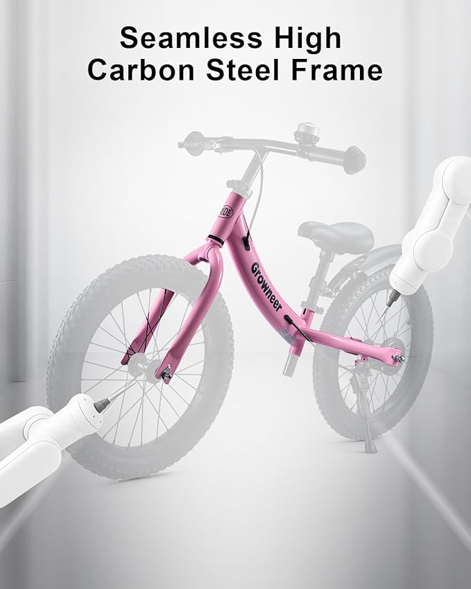 GROWNEER 16" Kids Balance Bike for 4-8 Year Old Boys Girls, Lightweight High Carbon Steel Frame Bicycle, Adjustable Padded Seat & Handlebars, Rear Brake, All-Terrain