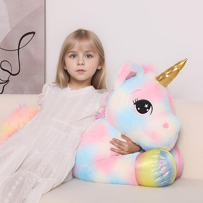 FFxiong 44 Inch Giant Color Unicorn Stuffed Animal Pillow, Cute Soft Big Unicorn with Rainbow Wings Large Plush Toy, Gifts for Girlfriend Girl Boy Kids Christmas Birthday Valentines