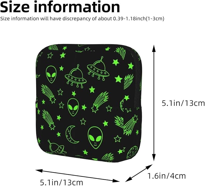 Reusable Menstrual Cup Pouch Green Alien Moon Planet Black, Compact Polyester Period Bag, Multifunctional Storage Organizer for Purse and Travel