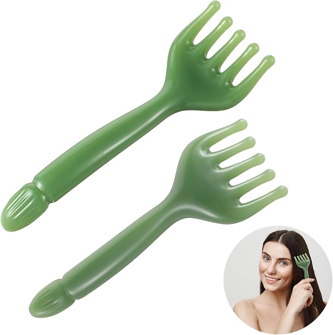 WY LIGHTING LEVEL 2Pcs Head Massager Manual Hair Scalp Massager Gua Sha Five Claw Massage Tool Comb Portable Handheld Resin Relax Tool for Father's Day Mother's Day Gifts (Green)