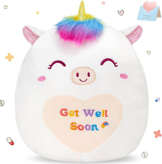 Athoinsu 12" Get Well Soon Unicorn Plush Pillow Soft Sofa Cushion Squishy Plushie Toy Cute Stuffed Animal Room Decor Feel Better Gifts for Recovering Patient