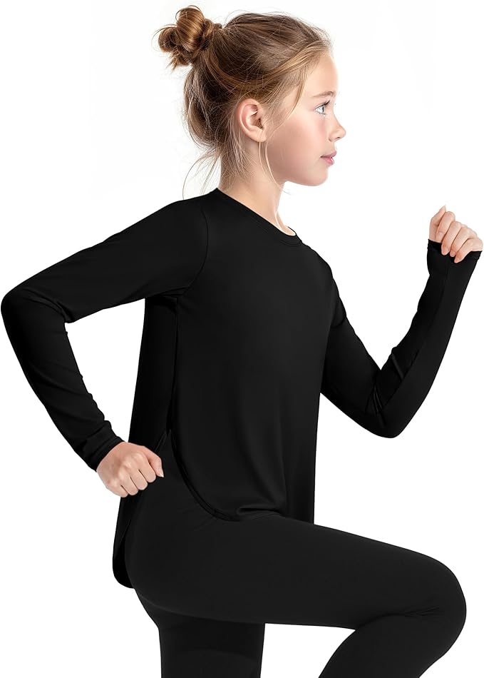 JOCMIC Girls Long Sleeve Shirts Kids Athletic Quick Dry UPF 50+ Sun Shirt Basic Tees for Gym Yoga Tops