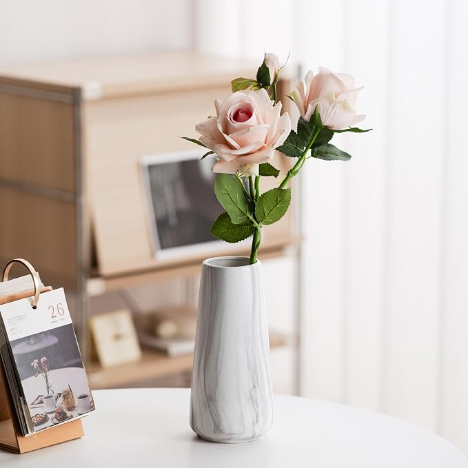 Simple Boho Ceramic Flower Vase for Home Decor (Marble White,Big) | 8'' Modern Farmhouse Vase for Flower Plant Pampas Grass, Fit for Table Shelf Centerpieces, Living Room Kitchen Wedding Gift