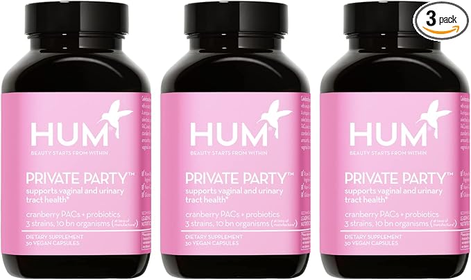 HUM Private Party Vaginal Probiotics for Women, pH Balance and Urinary Tract Support Vaginal Probiotic Supplement with Cranberry & Lactobacillus Blend, Women's Health Cranberry Pills, 90 Capsules