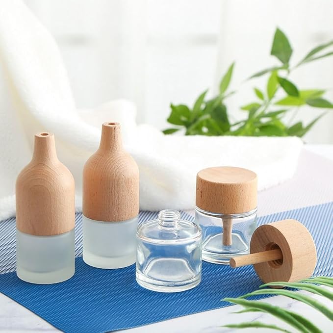 Wood Cap Diffuser Bottles 30ml/50ml - Handcrafted Glass Diffuser with Natural Wood Lid, Refillable Aromatherapy Bottles for Essential Oils(50ml)