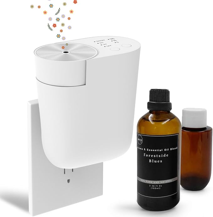 Plug-in wall Diffuser, Waterless Diffuser for Essential Oils, Portable Mini Home Scent Machine Up to 1,000 Sq.ft, Smart APP Control, Aromatherapy Kit with 100ml Oil & Refill Bottle, White