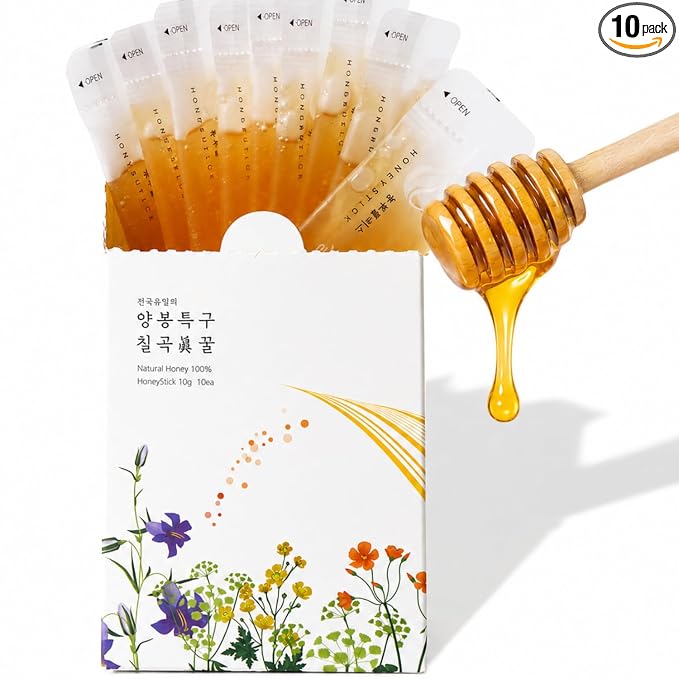 Korean Food Nongbu Wildflower Honey Sticks, Single-serve 10g x 10 Pk | Korean wildflower honey in convenient single-serve sticks with rich floral sweetness for tea, snacks, and travel.