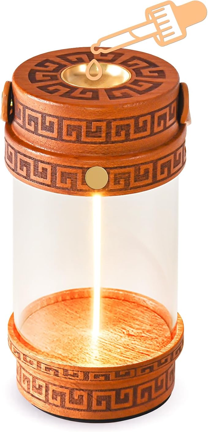 Electric Waterless Essential Oil Heat Diffuser PTC Heating Copper Plate with LED COB Soothing Glow Warm Mood Light, Portable Natural Wood Scented Oil Warmer for Bedside Yoga & Zen Decor