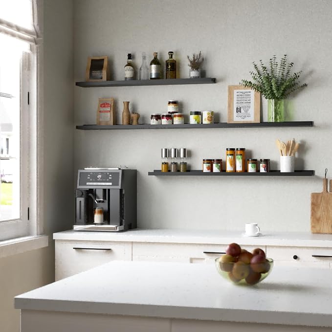 Boswillon Floating Shelves Set of 2, Long Wall Shelf with Lip, 72in, Black | Display Ledge Shelf for Room Wall, Wall Decor Shelves for Bathroom, Living Room, Bedroom, Kitchen, Nursery Room, Modern, Wood