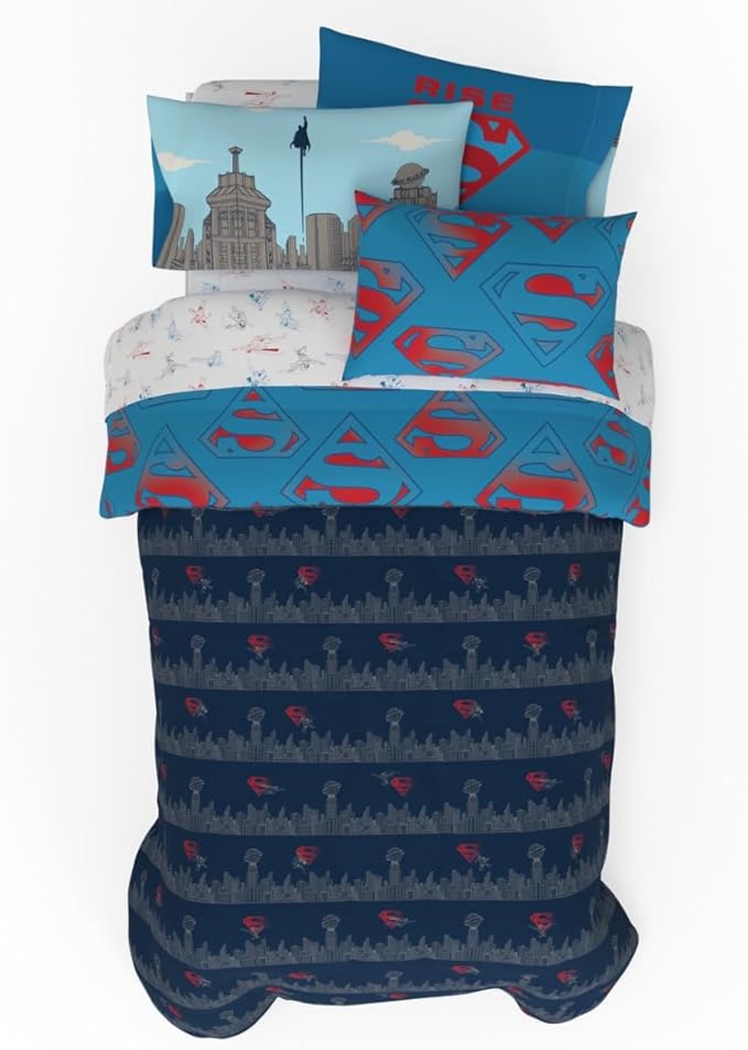 Superman DC Comics Kids Bedding Super Soft & Cozy Reverisble Microfiber Comforter and Sheet Set with Sham, 5 Piece Twin Size, (Officially Licensed Product) By Franco