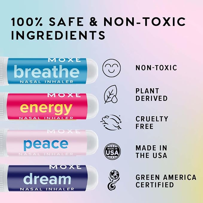 MOXE Daily Aromatherapy Nasal Inhalers Set, All Day Aromatherapy, Therapeutic Grade Essential Oils, Easy & Safe, Leakproof, Portable, Clear Congestion, Improve Energy, Naturally Calming & Relaxing