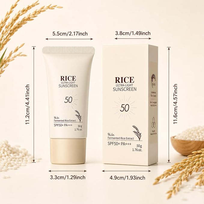 2Pack Rice Sunscreen SPF 50 PA+++ – Korean Daily Face Sunscreen with Rice Extract, Lightweight Face Moisturizer with SPF,Non-Greasy Hydrating Sun Cream for All Skin Types Facial Skincare Set for Women