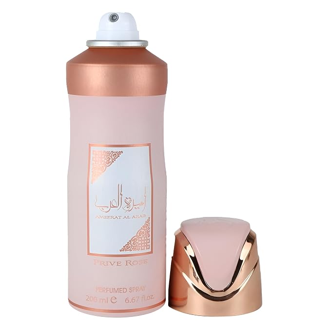 Asdaaf Ameerat Al Arab Prive Rose – Floral, Fruity, Musky, Sweet – Perfumed Deodorant Spray for Women, 6.67 Ounce / 200 ml
