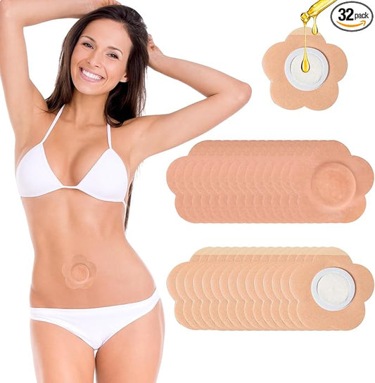 32 Pcs Castor Oil Belly Button Patches, Disposable Anti Leakage Castor Oil Pack Wrap(Oil Not Included), 2.8" x 2.8"