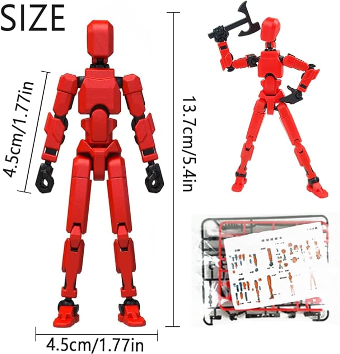 Titan13 Action Figure, Lucky Robot 13 Action Figures, 3D Printed Multi-Jointed Movable Action Figure, Dummy Robot 13 Figures Toy for Desktop Decorations Game Gifts (Red)
