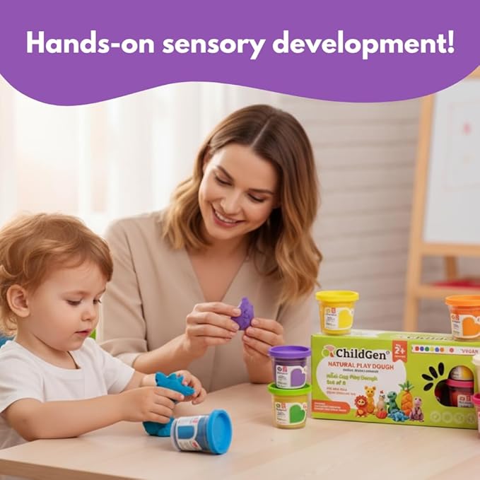 ChildGen Mini Cup Play Dough Set – 8 Pack, Non-Toxic, Natural Sensory Dough for Kids & Toddlers – Montessori Creative Play, Fine Motor Skills, Travel-Friendly Craft Set