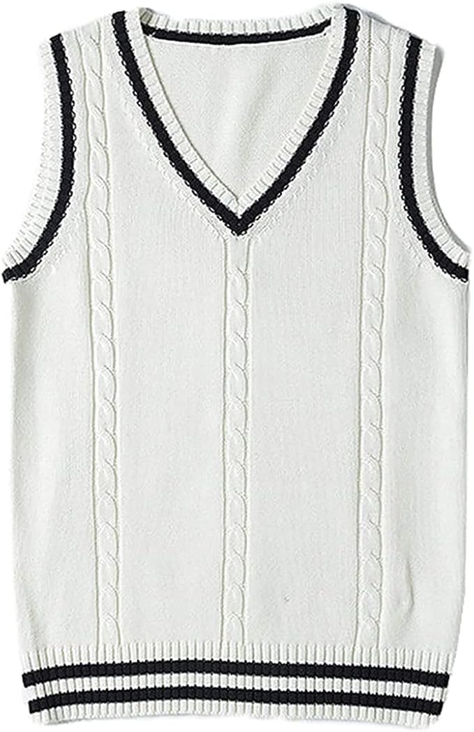 jinghuiyue Women’s V Neck Sweater Vest School Uniform Solid Color Sleeveless Knit Sweaters Pullover Tank Tops