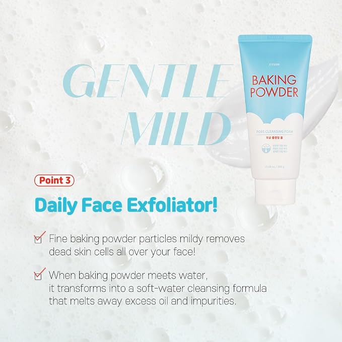 ETUDE Baking Powder Pore Cleansing Foam 1+1 Set, Face Wash for Deep Dead Cells, Micro Sized Baking Powder to Clean Deep Inside Poer, Soft and Creamy Bubble, Korean Skin Care (21.16 Ounce, 300g*2)