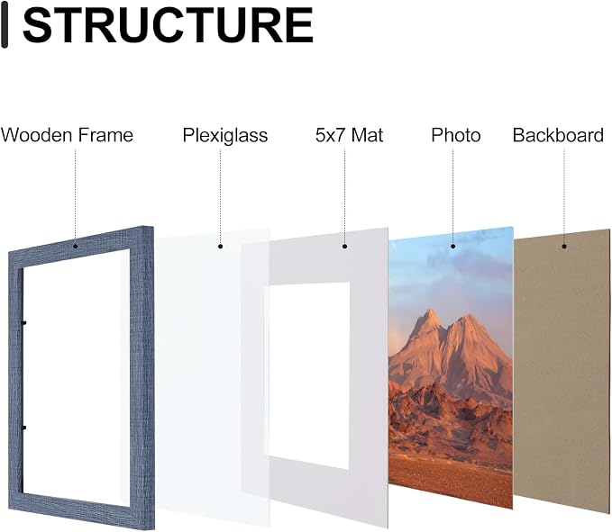 Vittanly 8x10 Picture Frames Set of 9 for Wall or Tabletop Display, Navy | Display Pictures 5x7 with Mat or 8x10 without Mat, Small Photo Frames, Engineered Wood with Shatter Resistant Plexiglass