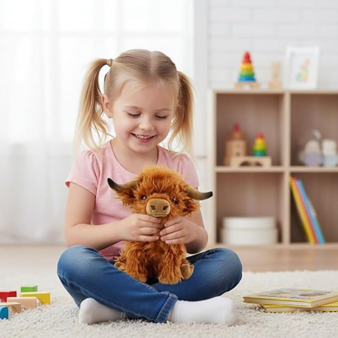 Highland Cow Stuffed Animals Soft Plush Cute Highland Cow Doll for Boys Girls 10in (gaodi NIU zongse)