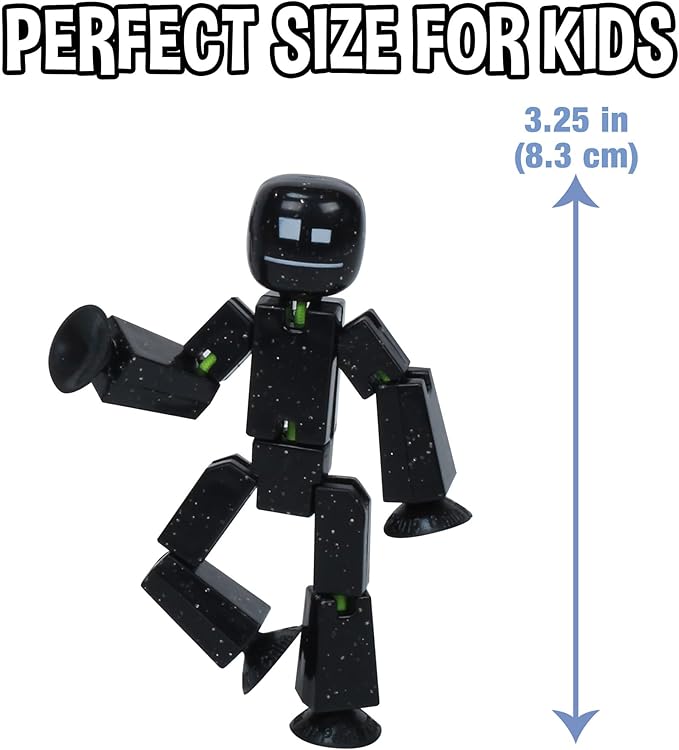 Zing StikBot Single Pack - Includes 1 StikBot - Collectible Action Figures and Accessories, Stop Motion Animation, Ages 4 and Up (Solid Black Sparkle)